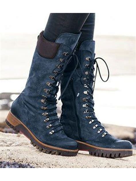 Eyelet Lace Up Women Mid Tube Boots