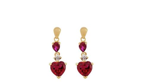 Revere 9ct Yellow Gold Created Ruby And Diamond Drop Earrings 2107138