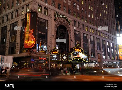 Hard Rock Cafe On Times Square At Night Midtown Manhattan New York