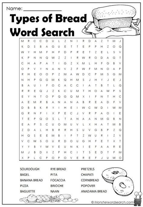 Types Of Bread Word Search Monster Word Search Word