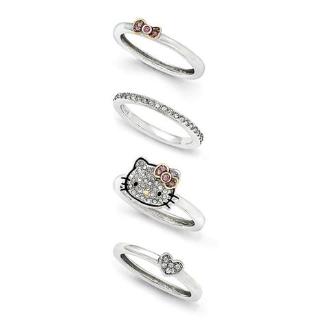 Hello Kitty Pav Crystal Outline Collection Ring Set Sterling Silver Qhk148 7 Morganite