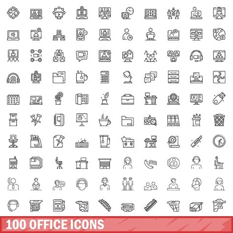Premium Vector 100 Office Icons Set Outline Style