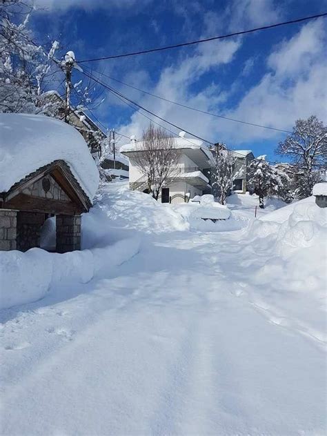 Snow depths, open slopes and lifts, date. Deep snow in Samarina, West Macedonia, Greece (1450 m ...