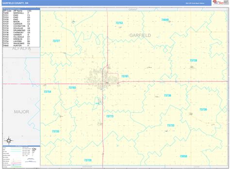 Garfield County Ok Zip Code Wall Map Basic Style By Marketmaps