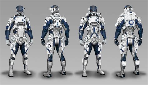 Three Different Views Of The Same Space Suit One In Blue And White