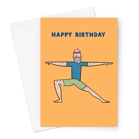 Yoga Man Happy Birthday Greeting Card Yoga Man In Warrior One