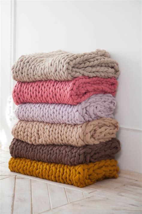 Chunky Handknit Blanket Wool Knit Wool Blanket Knitted Etsy