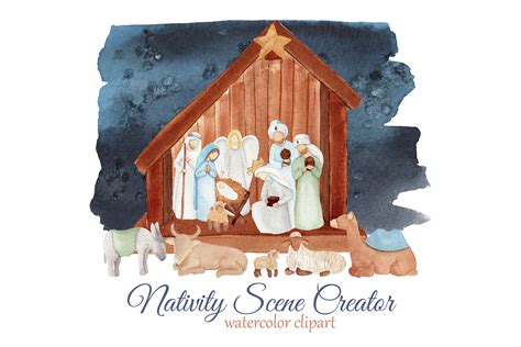 Nativity Christmas Clipart Watercolor Scene Creator By Svitlana