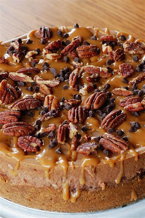 Stir in melted chocolate mixture, sour cream, and remaining 3 ingredients. caramel pecan cheesecake paula deen