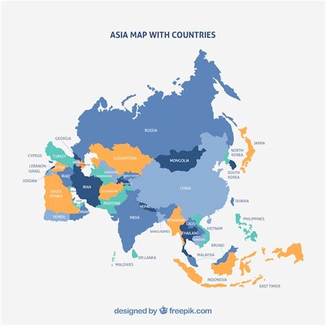 Colorful Map Asia Continent Royalty Free Vector Image