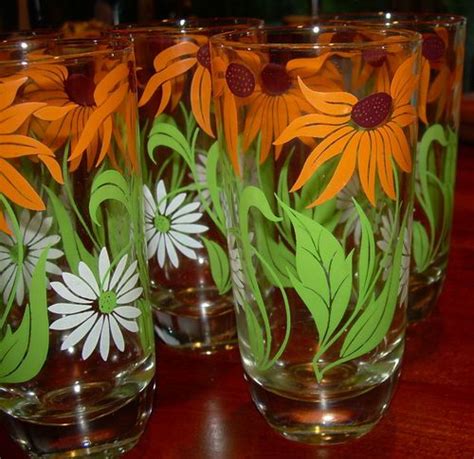 vintage mid century retro set of 7 drinking glasses tumblers flower power ebay retro