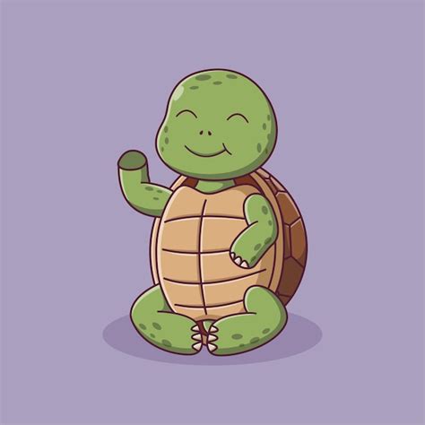 Premium Vector Cute Turtle Cartoon Sitting Waving Hand Turtle Icon