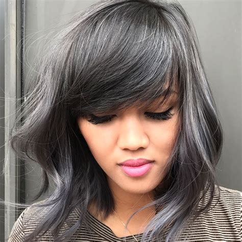 Metallic Silver Charcoal Gray Hair Highlights