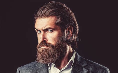 Portrait Of Handsome Bearded Man In Suit Male Beard And Mustache Male Brutal Macho Hipster