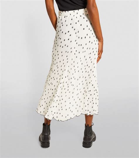 Ganni Ivory Pleated Polka Dot Print Midi Skirt Harrods Uk