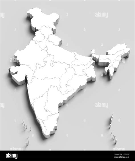 3d India White Map On Grey Isolated Stock Photo Alamy