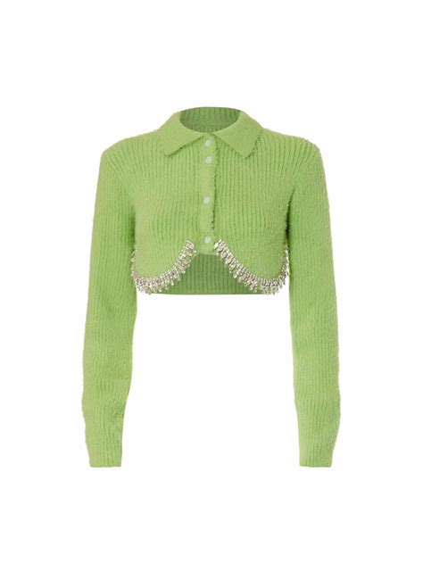 MILKWHITE Cropped Crystal Knit Cardigan Mint Artisti Fashion Room
