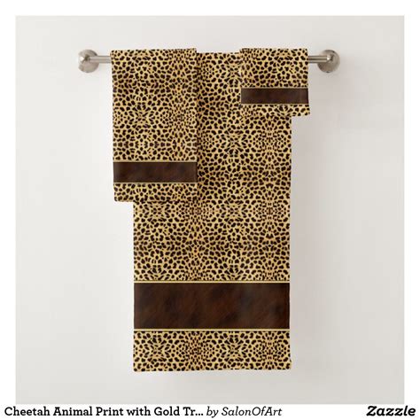 Green lattice paws hand towel. Cheetah Animal Print with Gold Trimmed Brown Band Bath ...