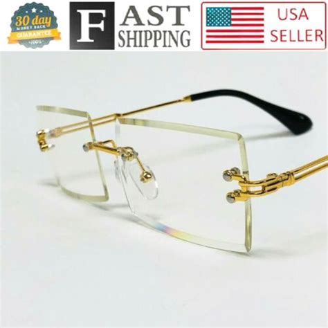 men s gold sophisticated beveled clear lens square rimless rectangle eye glasses ebay