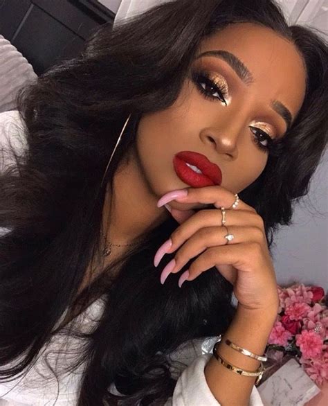 Eyeshadow And Red Lips On Black Women Koreanbeautytips In Red