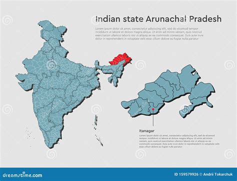 India Country Map Arunachal Pradesh State Template Stock Vector