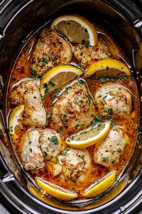 Crock Pot Chicken Thighs Recipe With Lemon Garlic Butter Easy