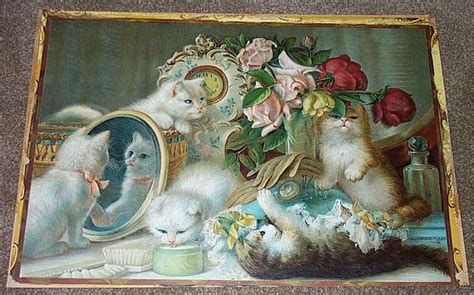 All prints are signed with pencil on the back. 1907 Lithograph Print "The Five Senses" Five Playful Cats ...