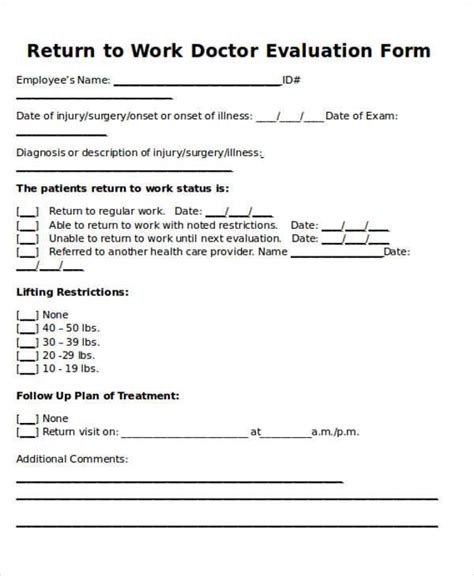 Doctor Return To Work Note Template