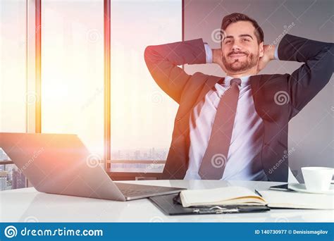 Relaxed Businessman With Laptop In Office Stock Image - Image of manager, businessman: 140730977