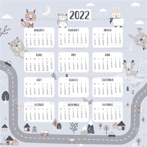 Calendar 2022 Cute Animals In Scandinavian Style Printable Calendar