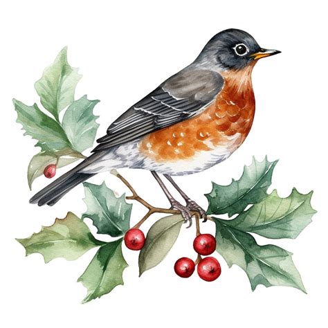 10 Watercolor American Robin Birds Clipart Digital Download Png Files
