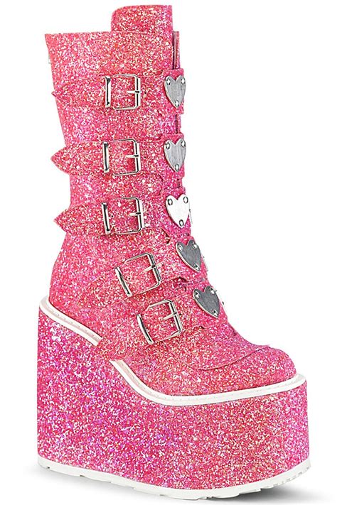 Pink Glitter 55 Platform Mid Calf Boots Free 2 3 Day Shipping