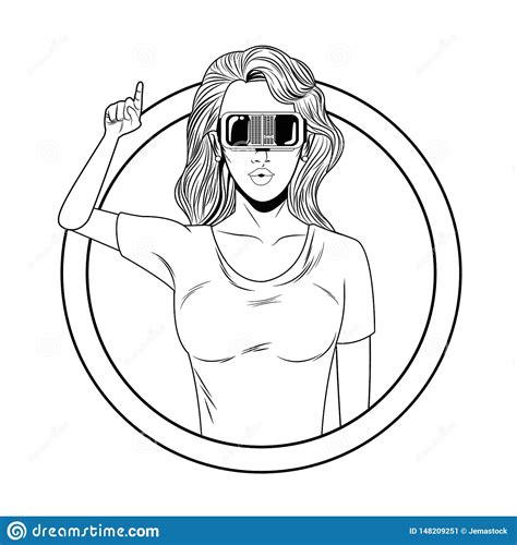 Femme Avec Le Casque De R Alit Virtuelle Noir Et Blanc Illustration De