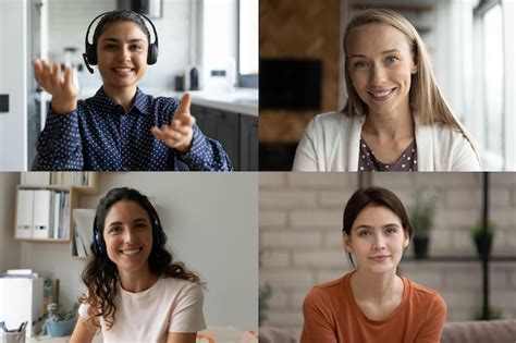 Premium Photo Headshot Portrait Collage Of Diverse Smiling Women Have Group Video Call Happy