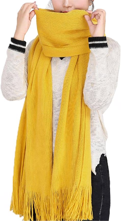 Women S Warm Long Scarves Winter Scarfs Pure Color Scarf Tassel Ebay