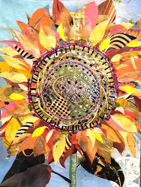 Collage 18 X 24 By Emilie Munsch Pinwheel Sunflower Collage Art