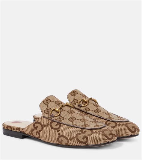 Jumbo Gg Princetown Canvas Slippers In Brown Gucci Mytheresa