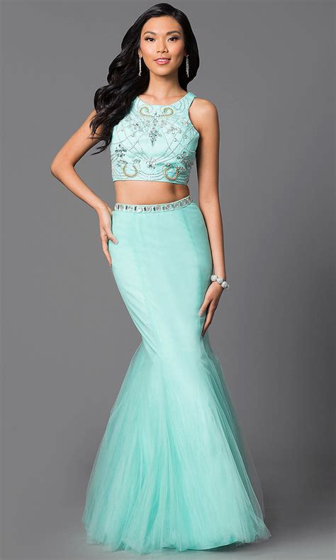 Two Piece Long Mermaid Prom Dress With Beads Promgirl