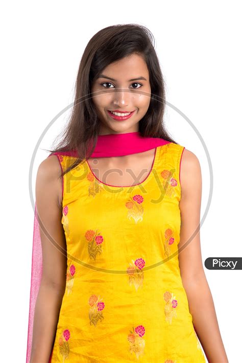 Image Of Portrait Of A Beautiful Indian Girl With Happy Expressions And Posing Over An Isolated