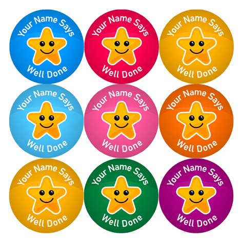 144 Personalised 30mm Well Done Star Teacher Reward Stickers Large