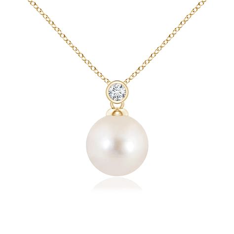 Mm Freshwater Pearl Pendant Necklace With Bezel Diamond Gold Platinum Chain Ebay
