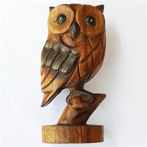 Wooden Owl 19cm Hand Carved