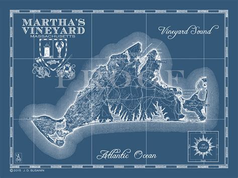 Map Of Martha S Vineyard MA Custom Maps Bank And Surf Marthas