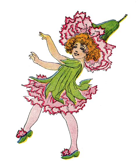 Vintage Flower Fairy Image Pink Carnation Girl The