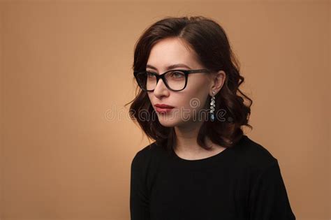 Elegant Brunette Posing In Glasses Stock Image Image Of Eyeglasses Clothing 104185397