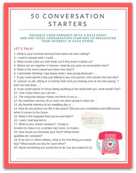 50 Conversation Starters For Date Night Free Printable Pdf
