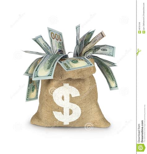 Dollars Bills In Bag On White Stock Illustration Illustration Of