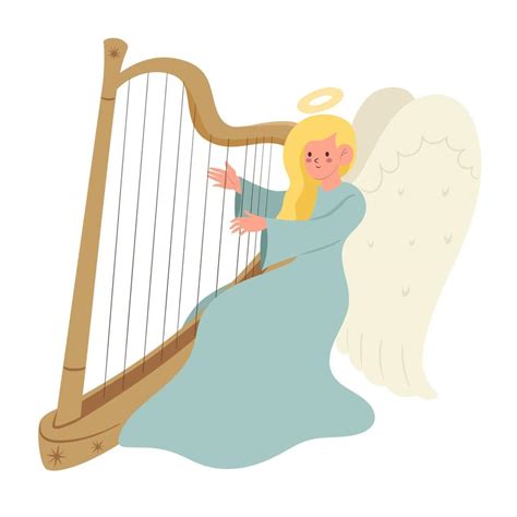 Angel Playing The Harp Isolate On A White Background Vector Graphics