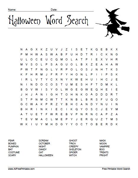 Halloween Word Search Puzzle Free Printable