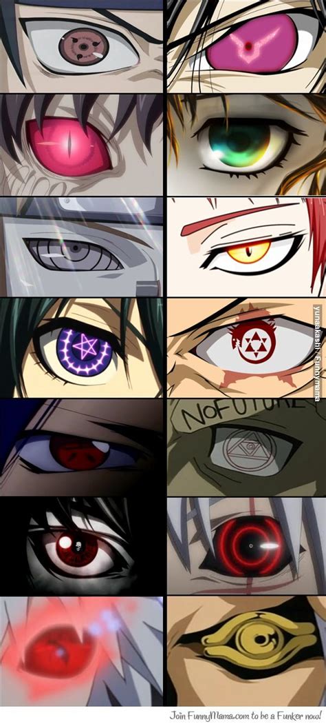 Anime Eyes With Different Colors And Designs On Them All Showing The
